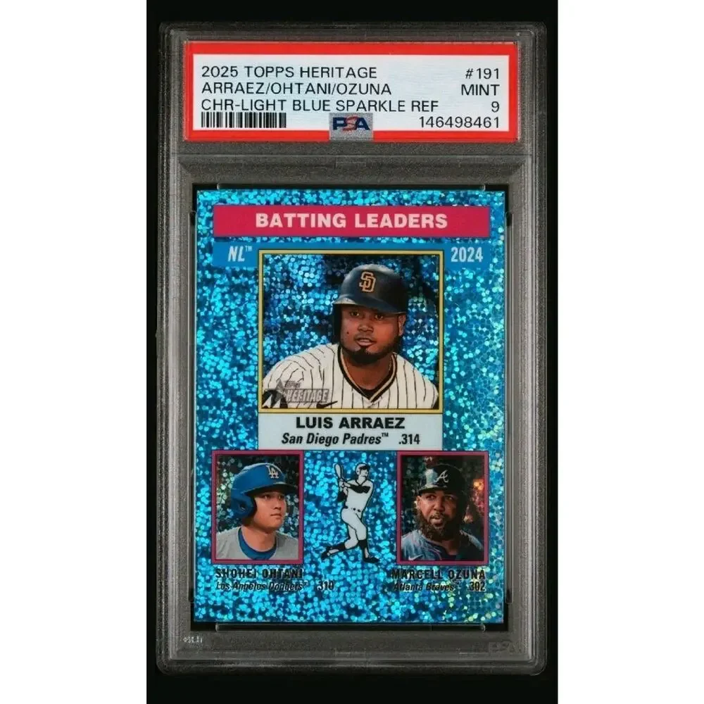 Shohei Ohtani 2025 Topps Heritage Arraez Ozuna Chrome Blue Sparkle #191 PSA 9 - Picture 2 of 4